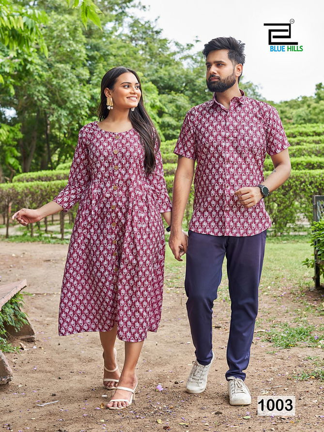 Trendy Couple 2.0 Blue Hills Printed Shirt And Kurti Catalog